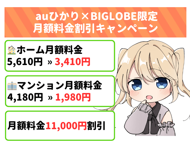 【期間限定】auひかり月額料金最大11,000円割引キャンペーン