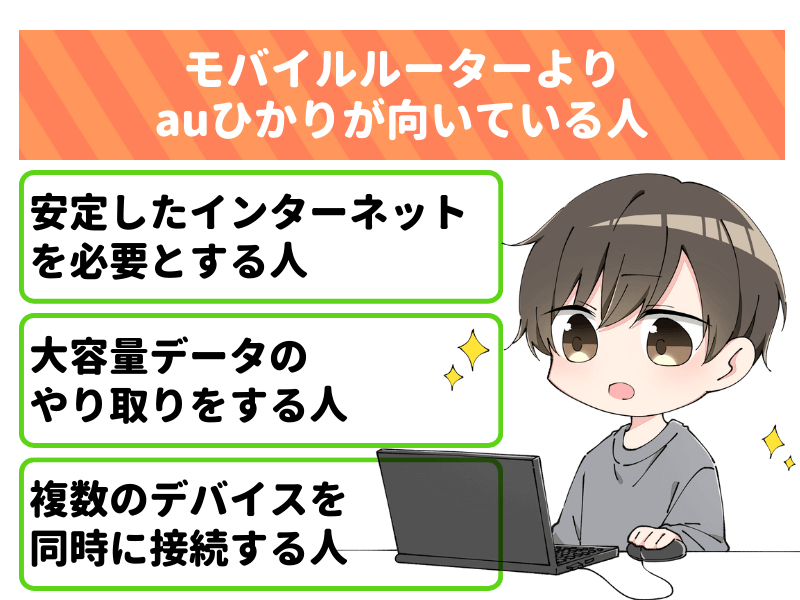 モバイルルーターよりauひかりが向いている人3選