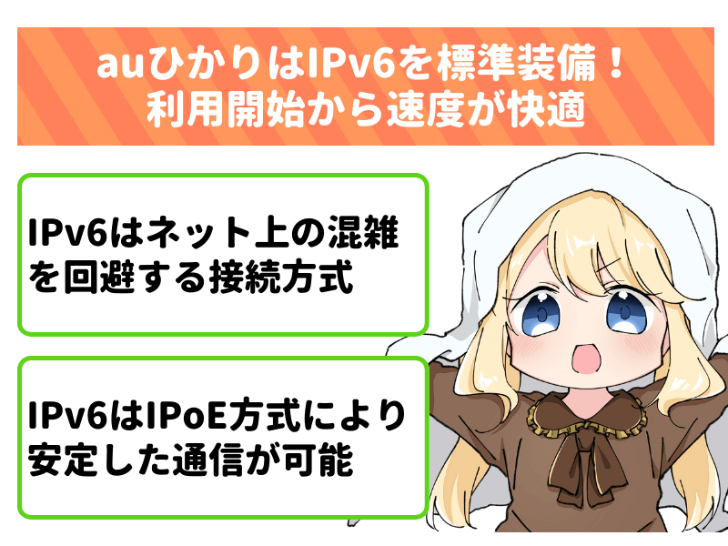 auひかりはIPv6を標準装備！利用開始から速度が快適