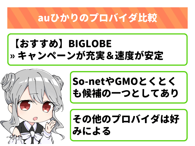 auひかりのプロバイダ比較一覧|おすすめはBIGLOBE